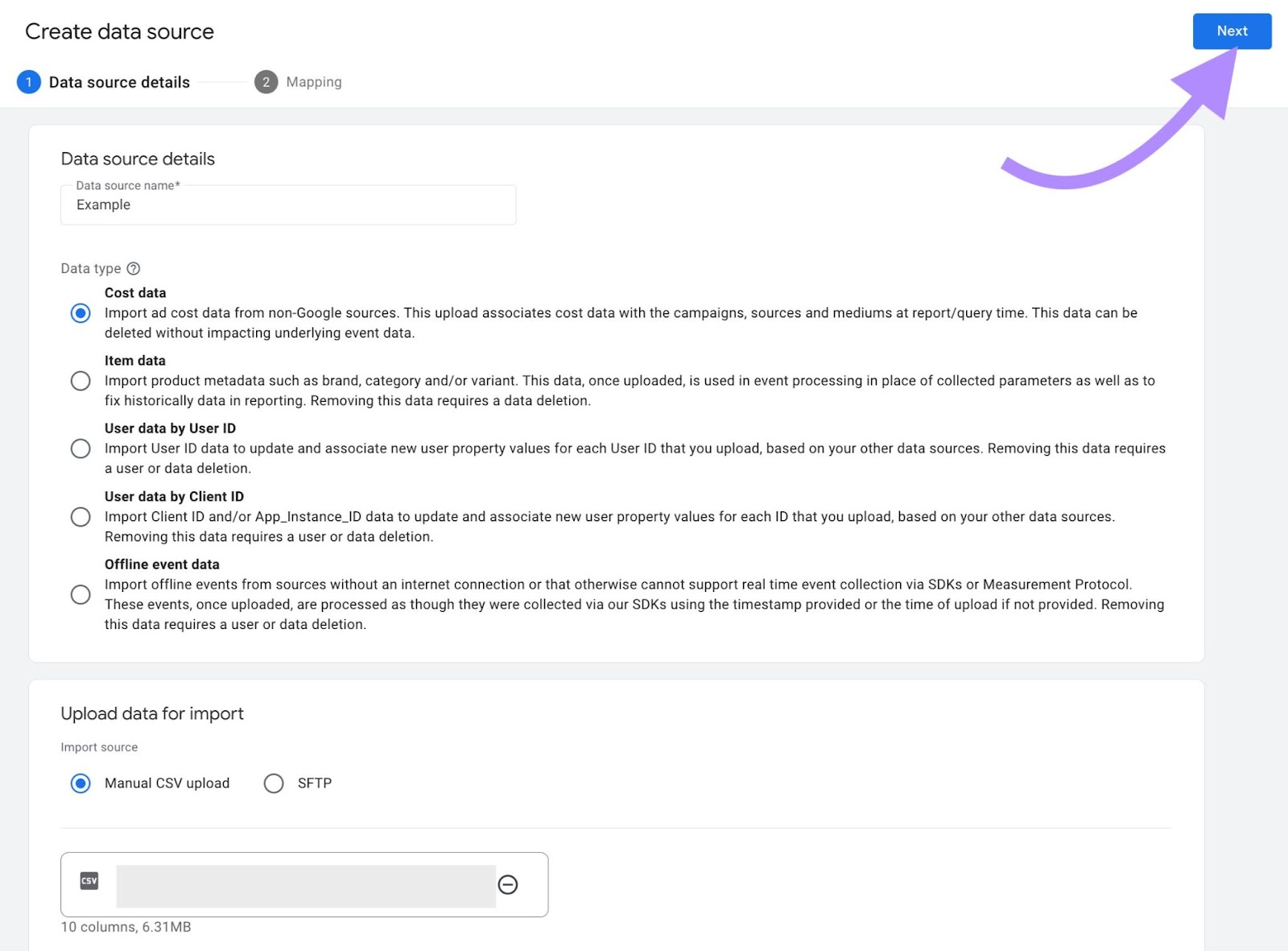 "Botón "Siguiente" en la ventana "Crear fuente de datos