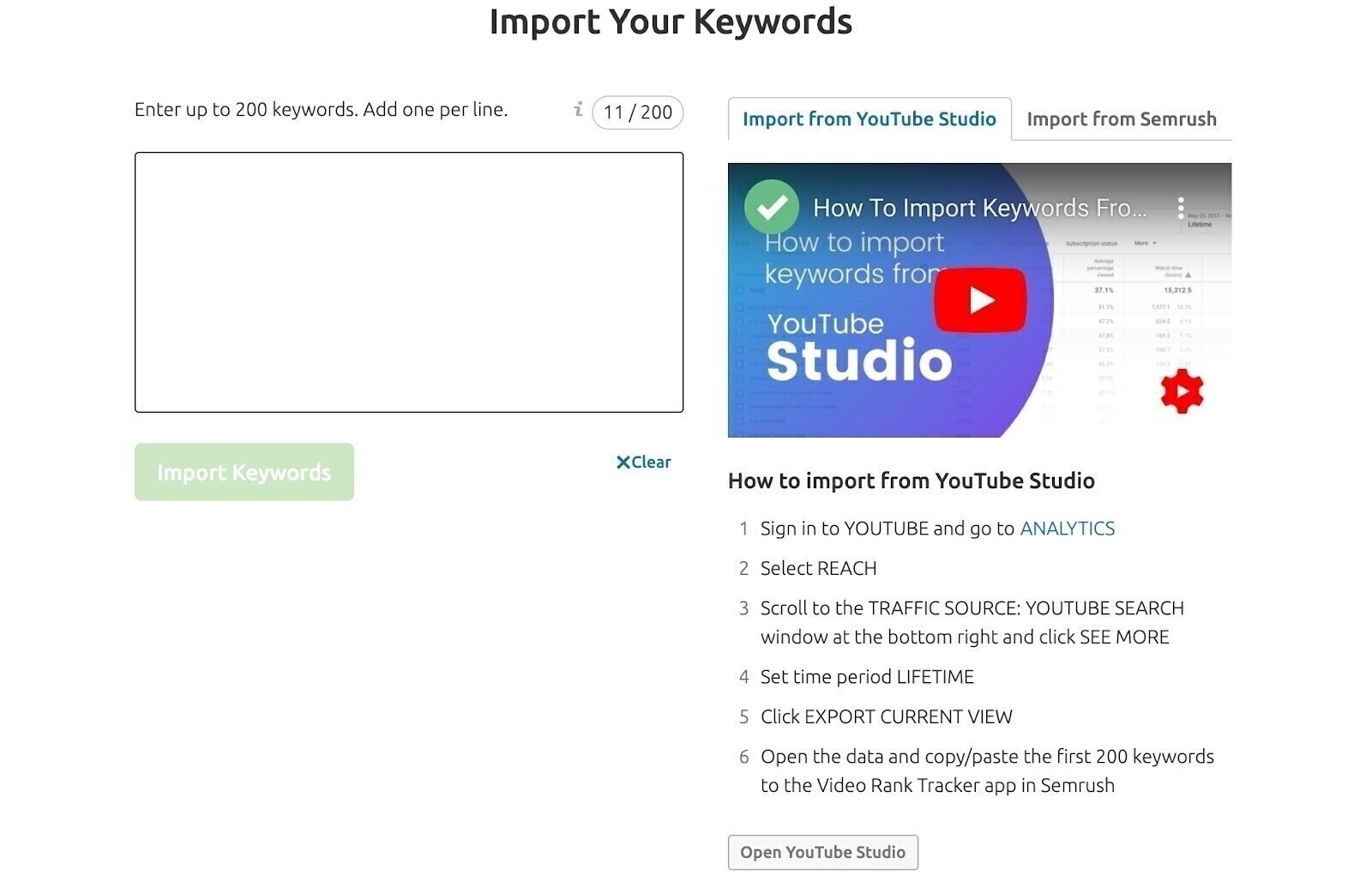 importing youtube keywords to video rank tracker