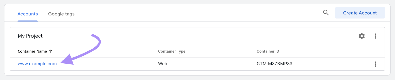 Selecciona el contenedor GTM