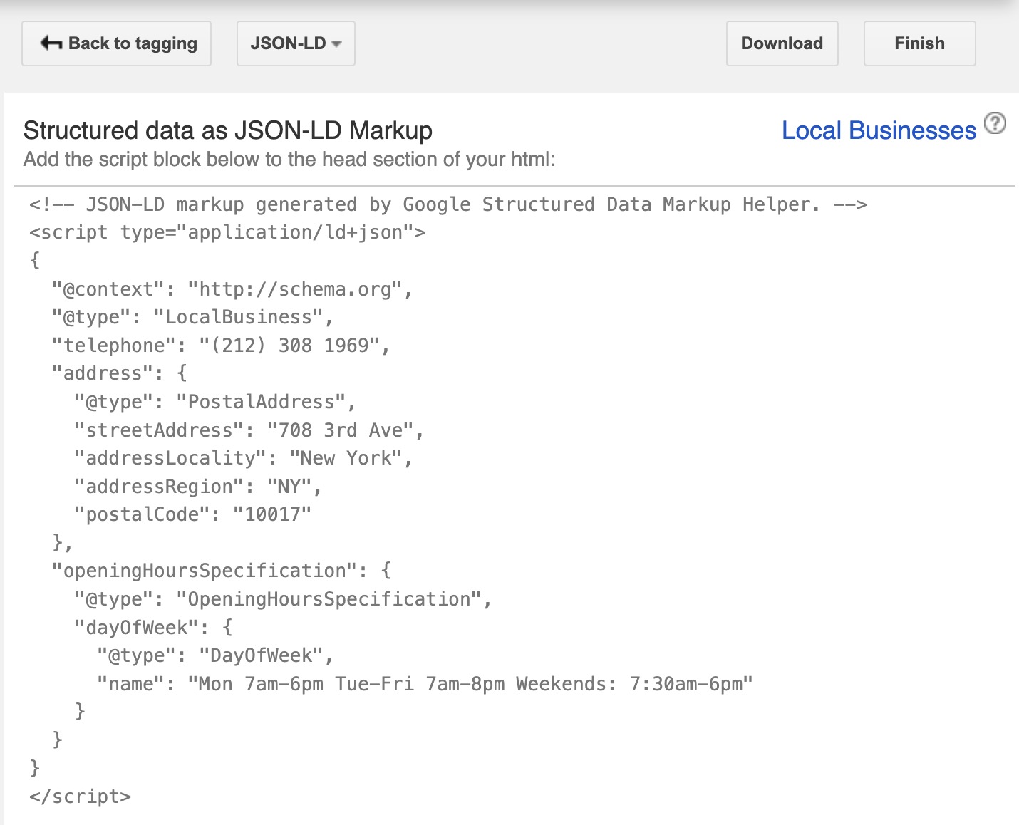 JSON-LD Markup code generated on Structured Data Markup Helper.