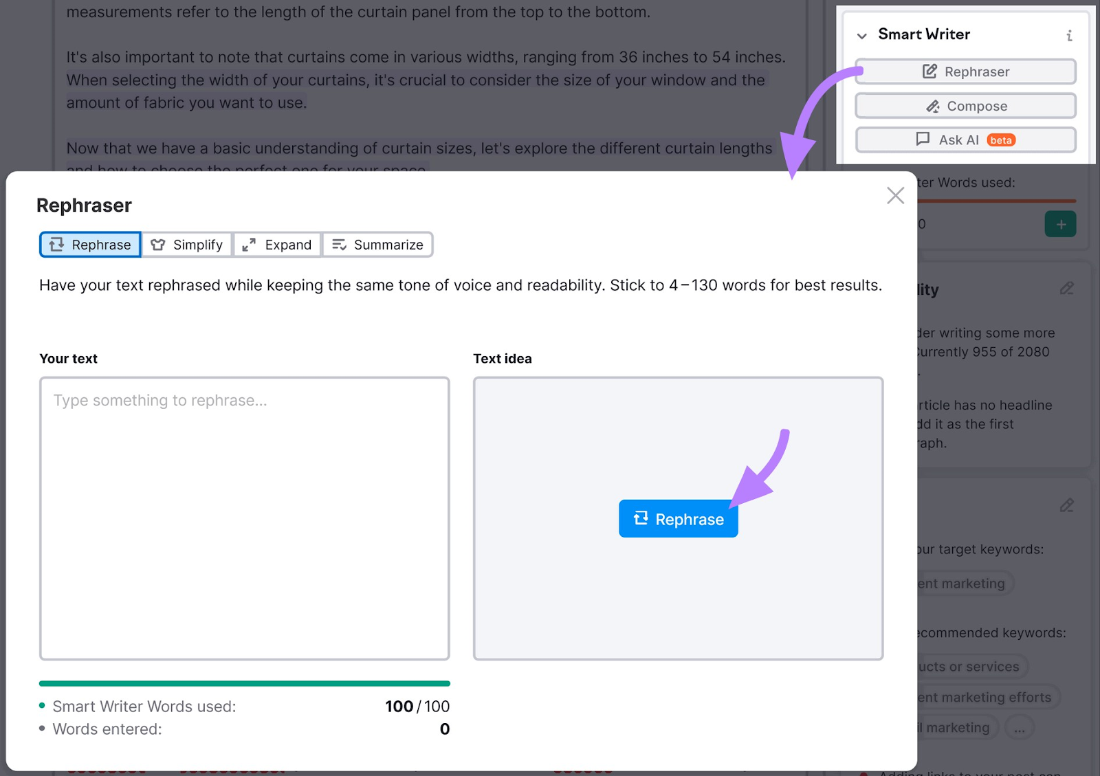 L'option "reformuler" est mise en évidence
