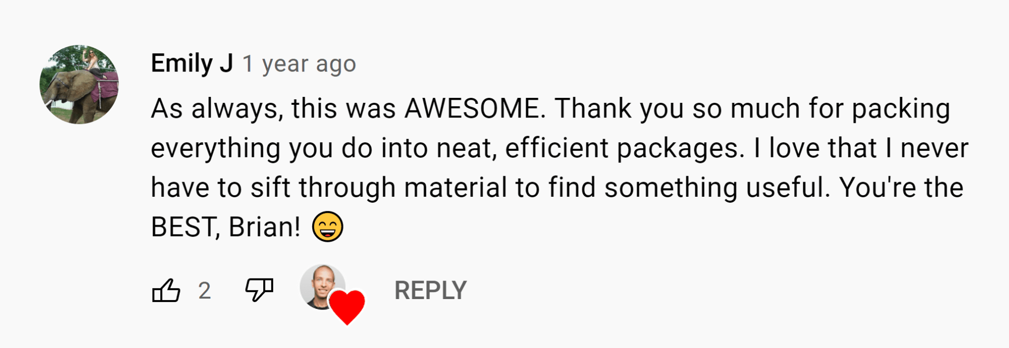 YouTube-Kommentar mit Herz von Brian