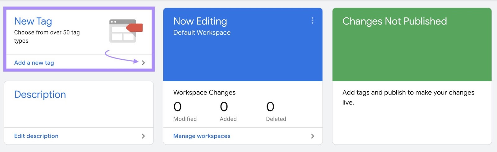 "Añadir una nueva etiqueta" en Google Tag Manager