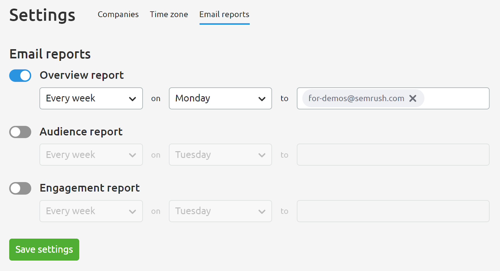 relatórios de emails no socia media tracker da semrush