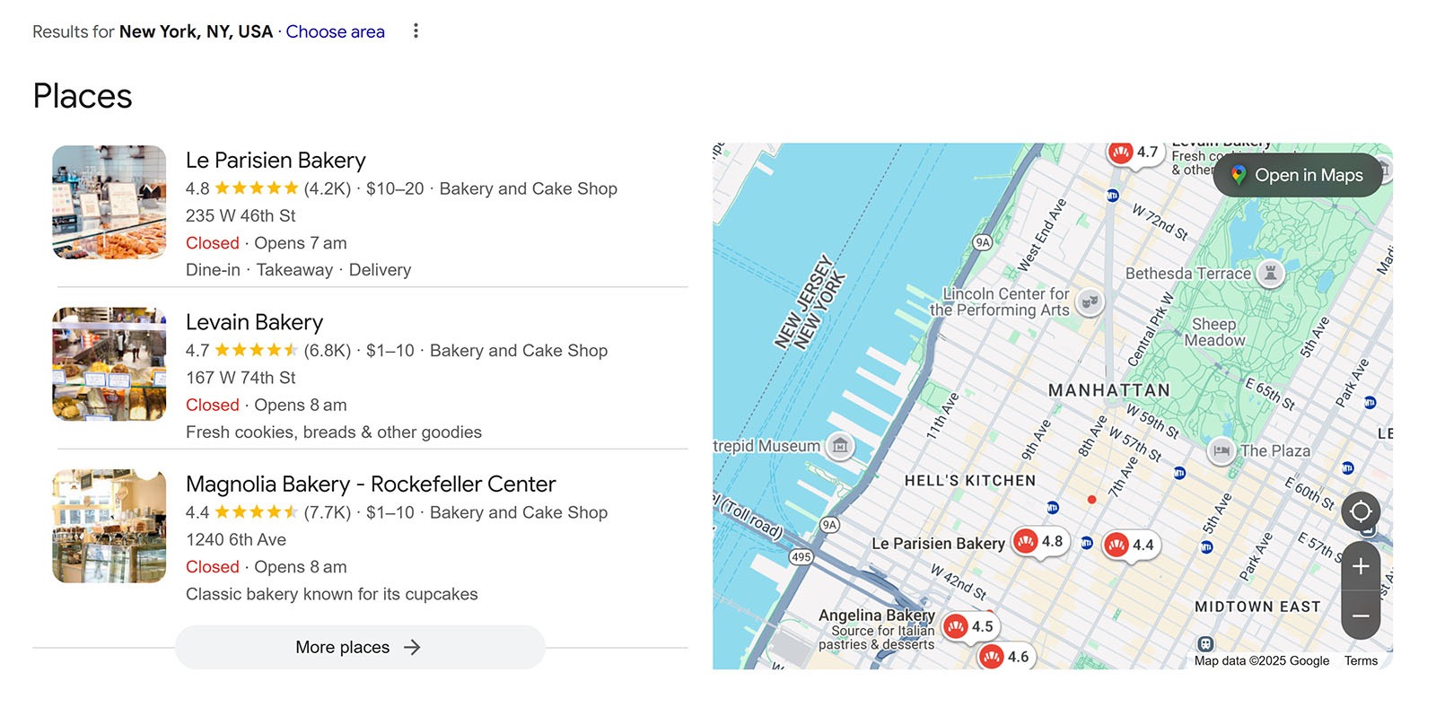 Google search results showing the top three local business listings.