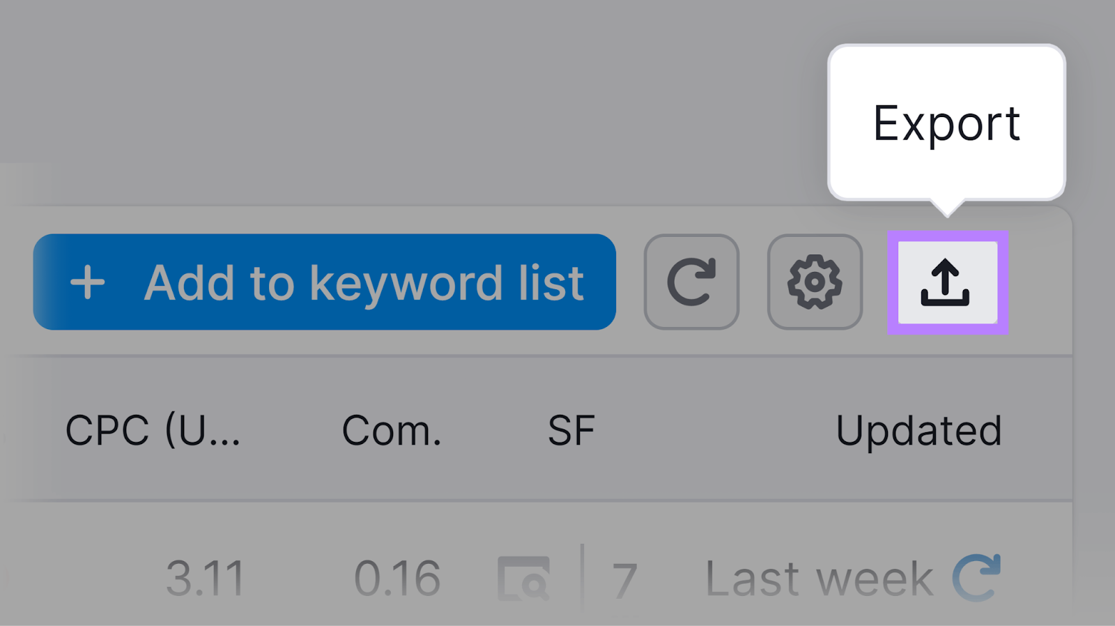 Schaltfläche Exportieren hervorgehoben.