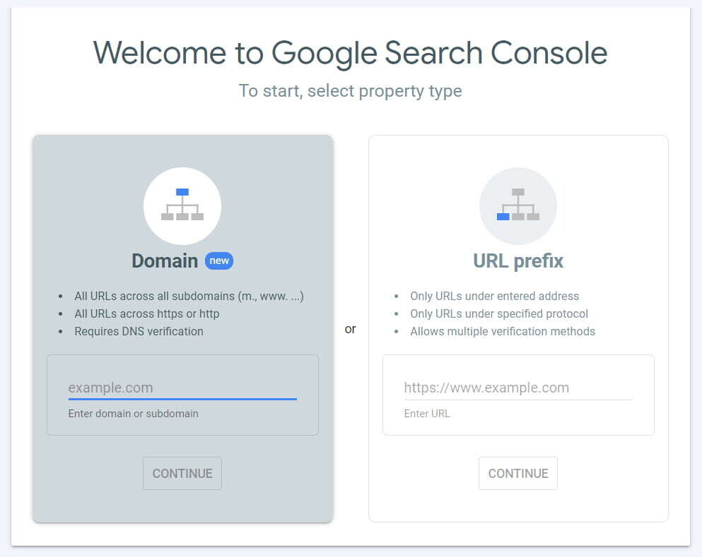 screenshot da página inicial do Google Search Console