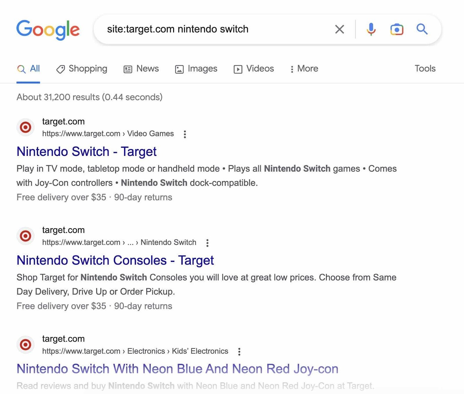 site:target.com risultati di nitendo switch