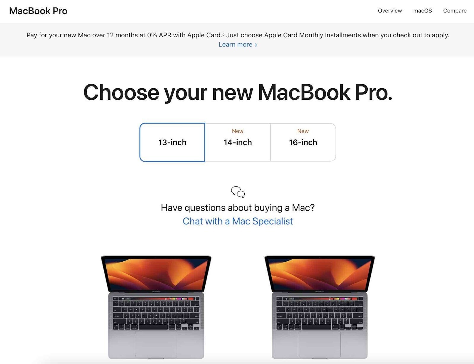 scegli la nuova pagina macbook pro