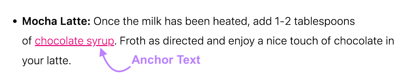 Texto de anclaje que dice "sirope de chocolate".