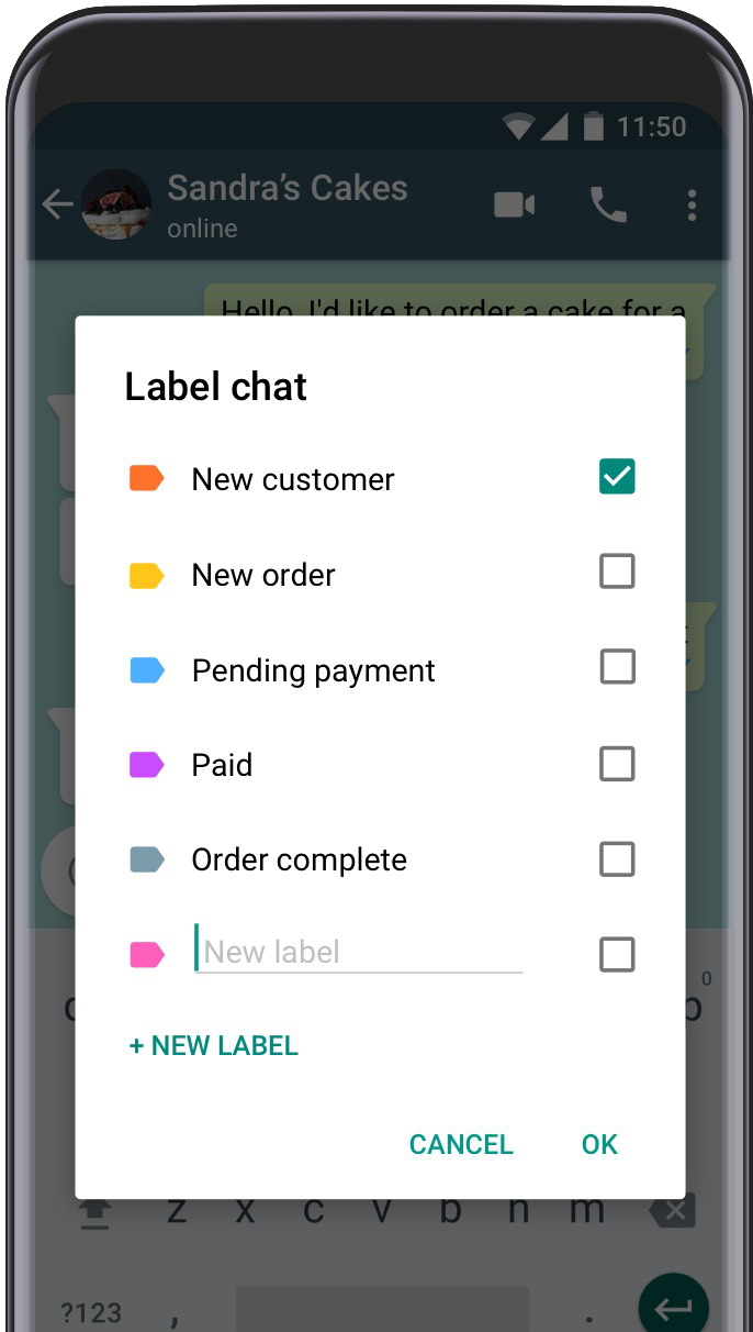 le etichette su whatsapp business
