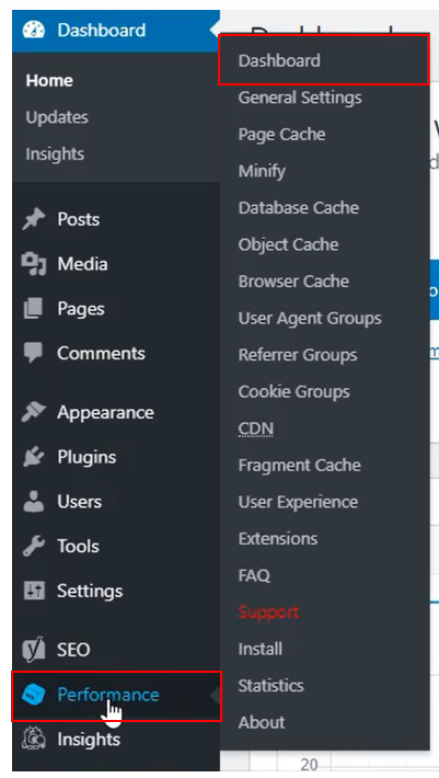 Zum Dashboard in WP Total Cache