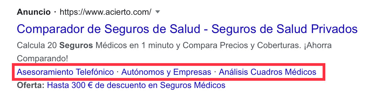 Sitelinks con una sola línea