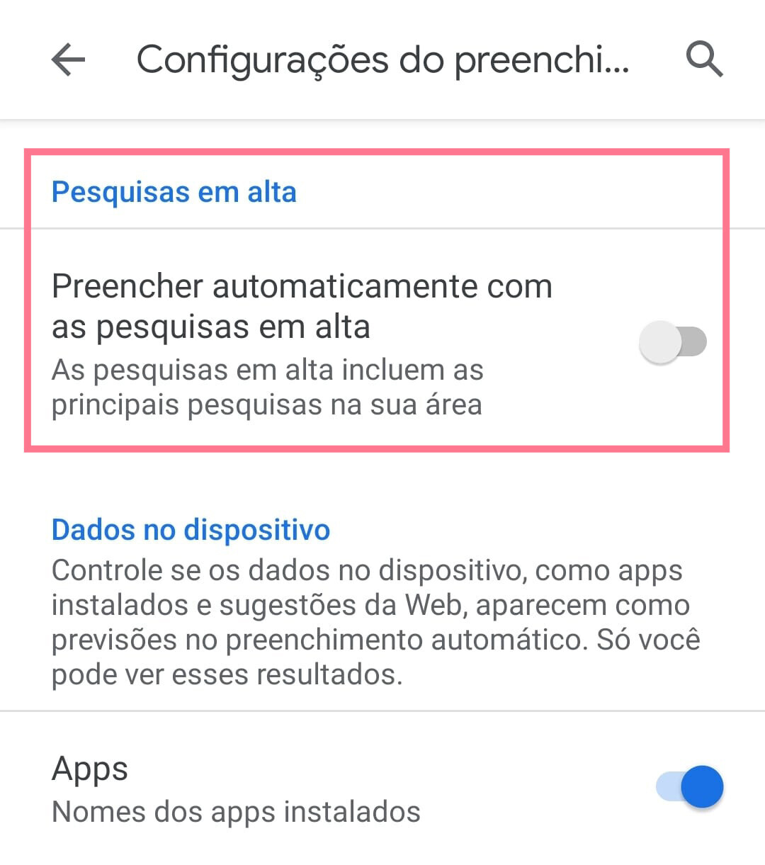 como remover sugestões de pesquisa no aplicativo google