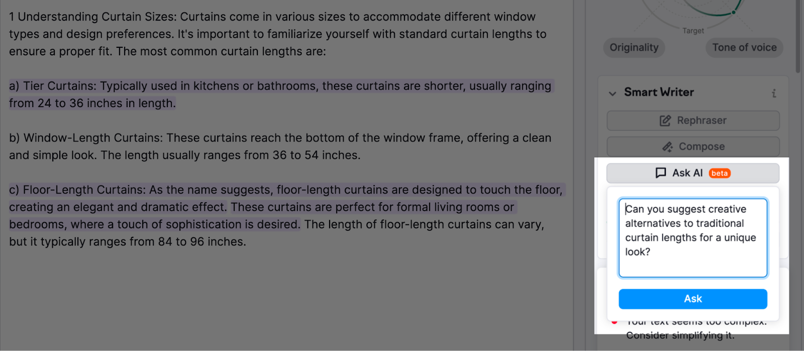 Section "Demandez à l'IA" avec une question posée