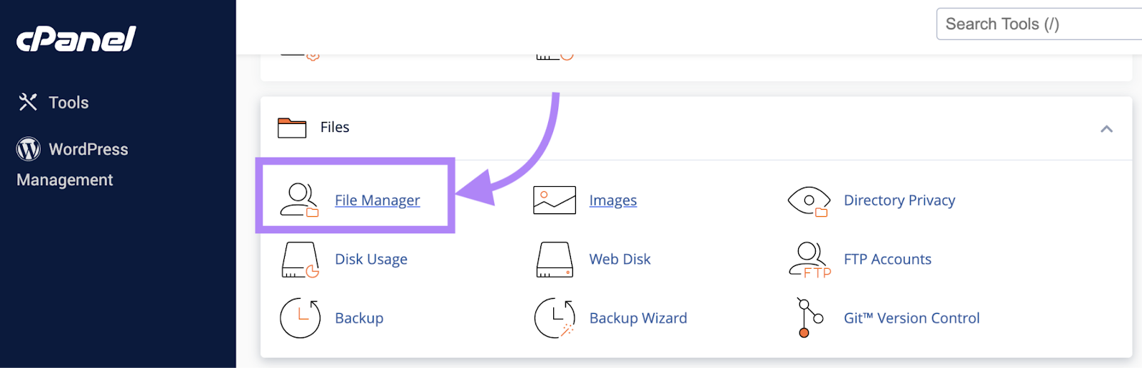 A opção Gerenciador de Arquivos está destacada.