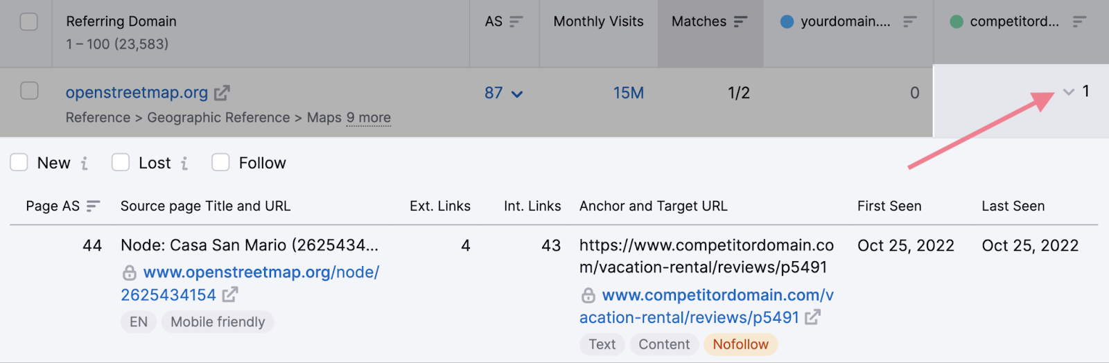 inspeccionar la brecha de backlinks