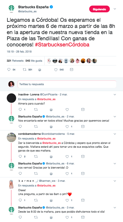 Community management grandes empresas - Starbucks Twitter