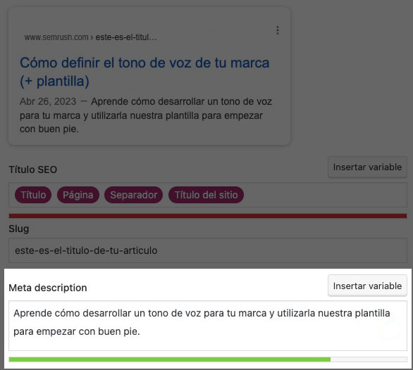 Meta descripción en WordPress