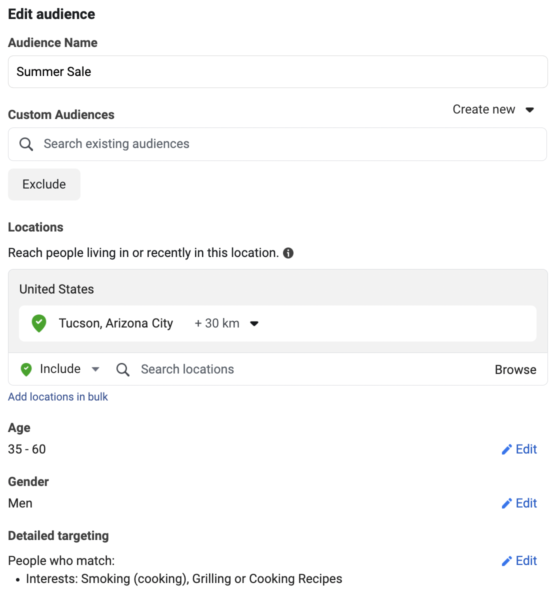 ejemplo de fijación de objetivos de audiencia en Tucson, Arizona