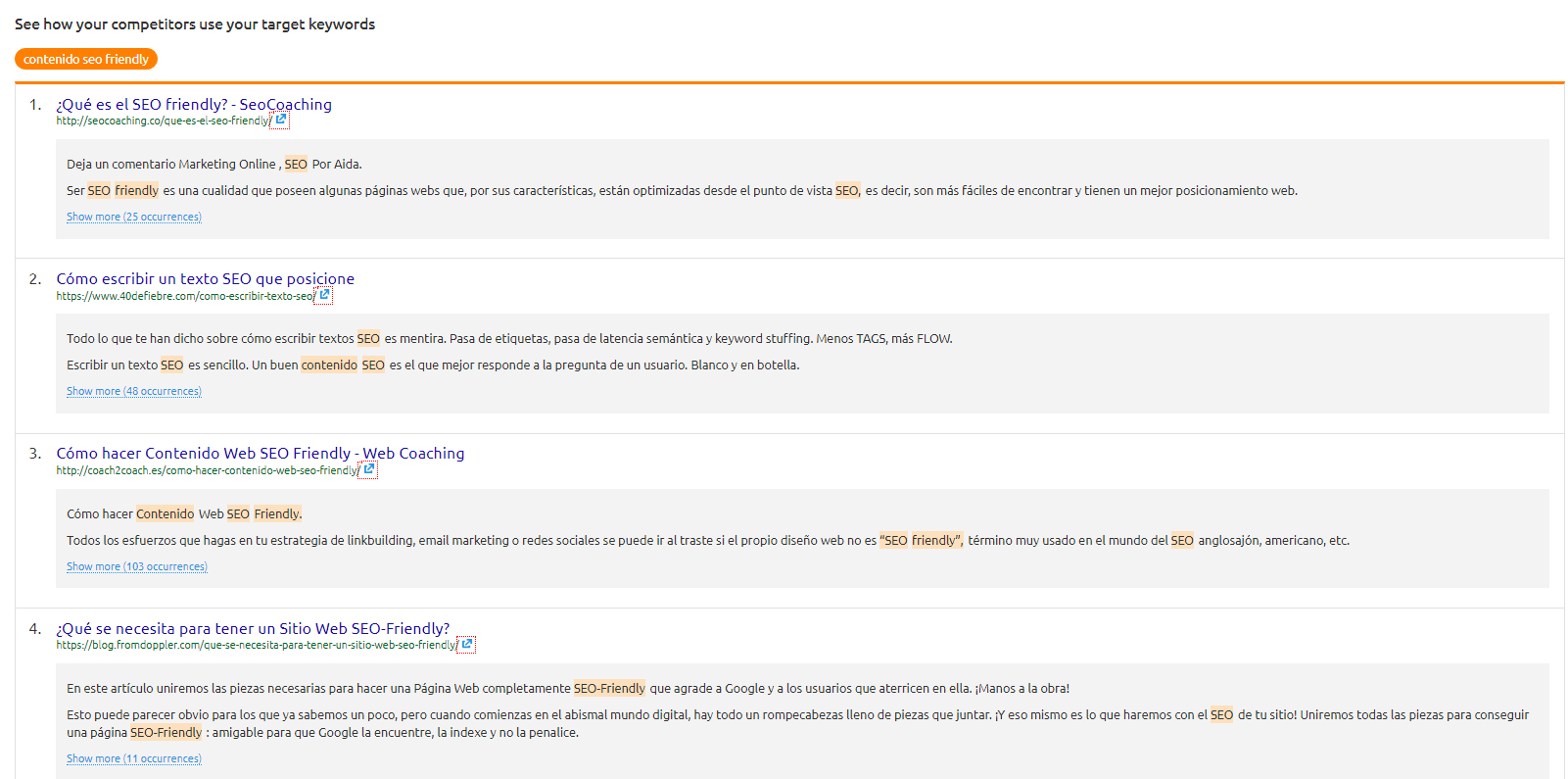 Contenido SEO Friendly - Competidores keywords