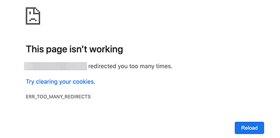 Screenshot: Redirect-Fehler in Chrome