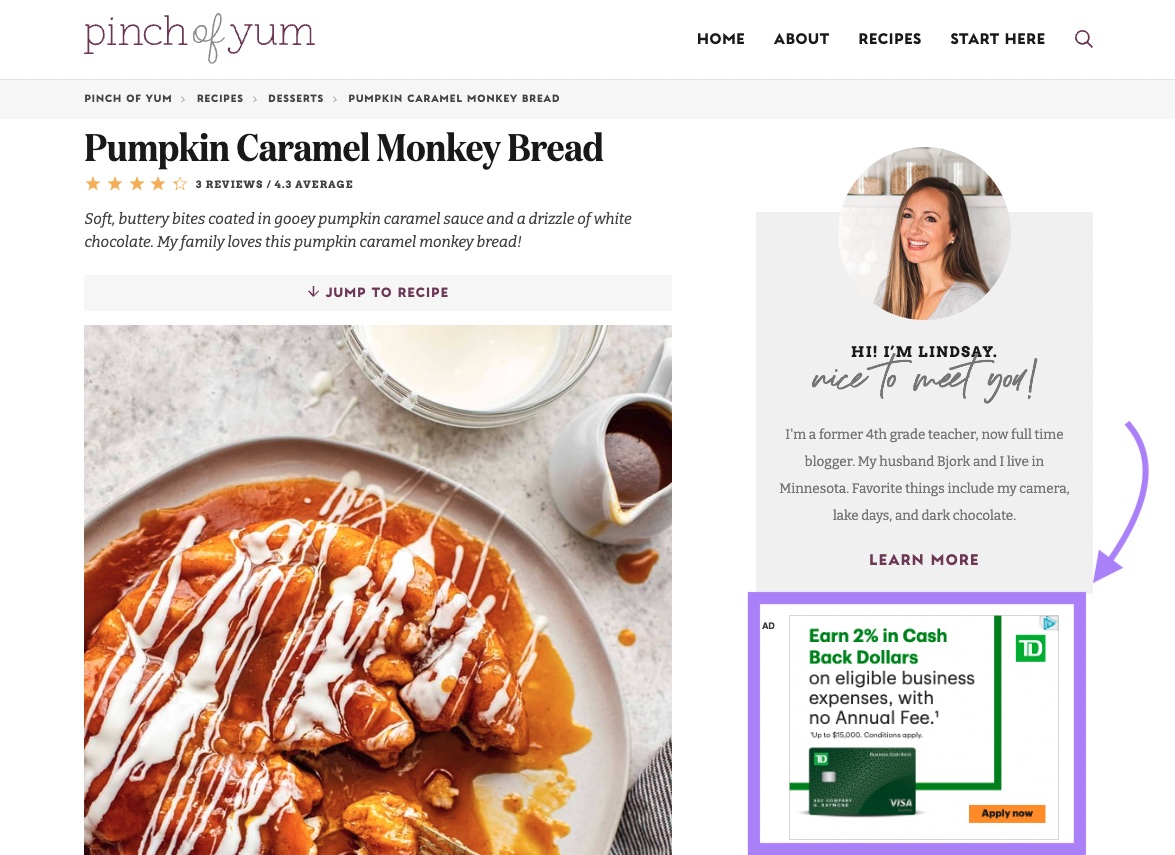 Un anuncio en el blog de pinchofyum