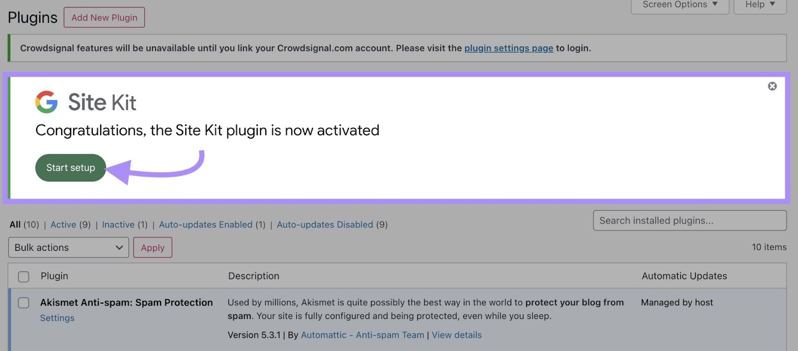 Mensaje de activación del Kit del sitio