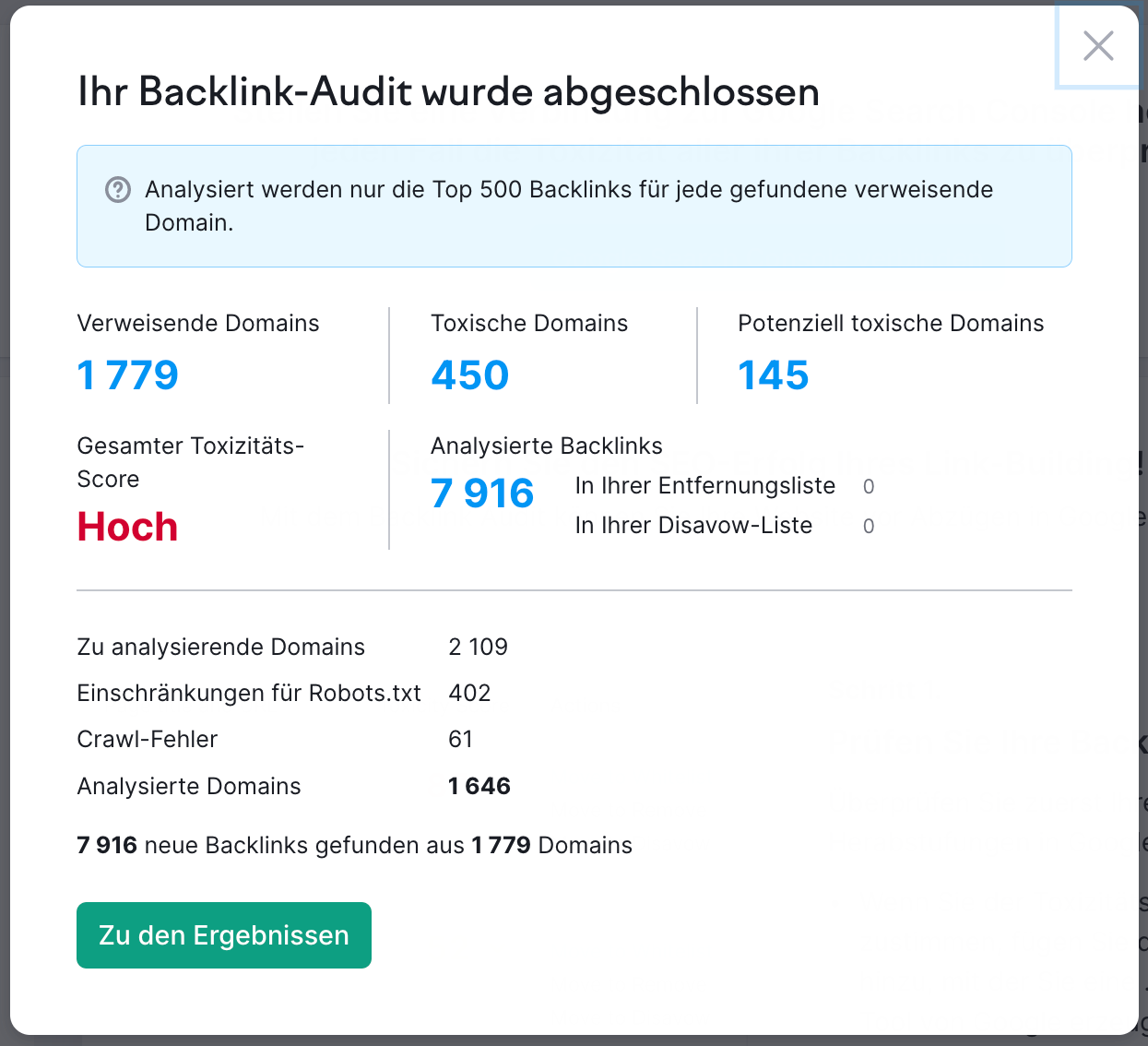Semrush Backlink Audit Ergebnis