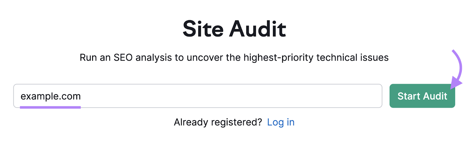 Barre de recherche de l'outil Audit de site