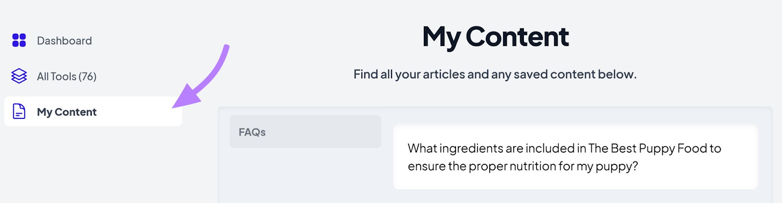 "Section "Mon contenu