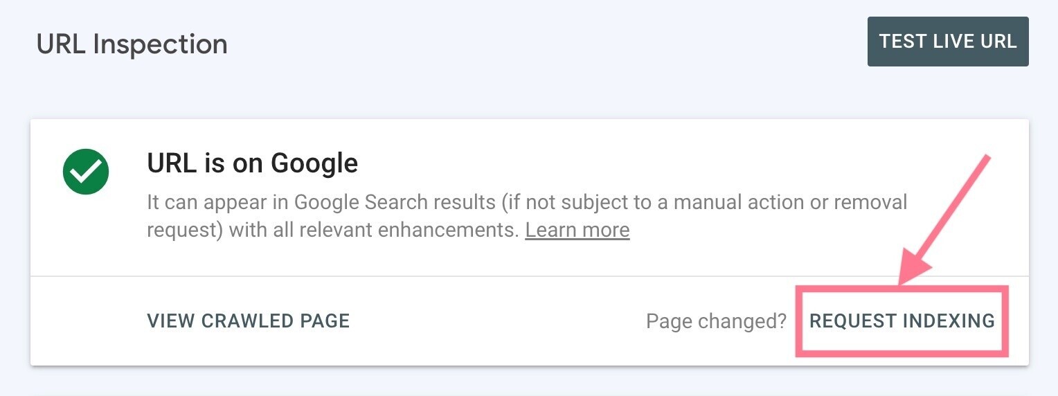 url inspection indexed pages