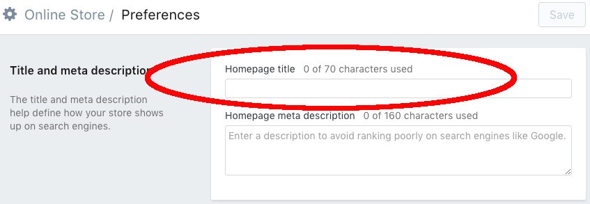 Homepage title for Shopify website