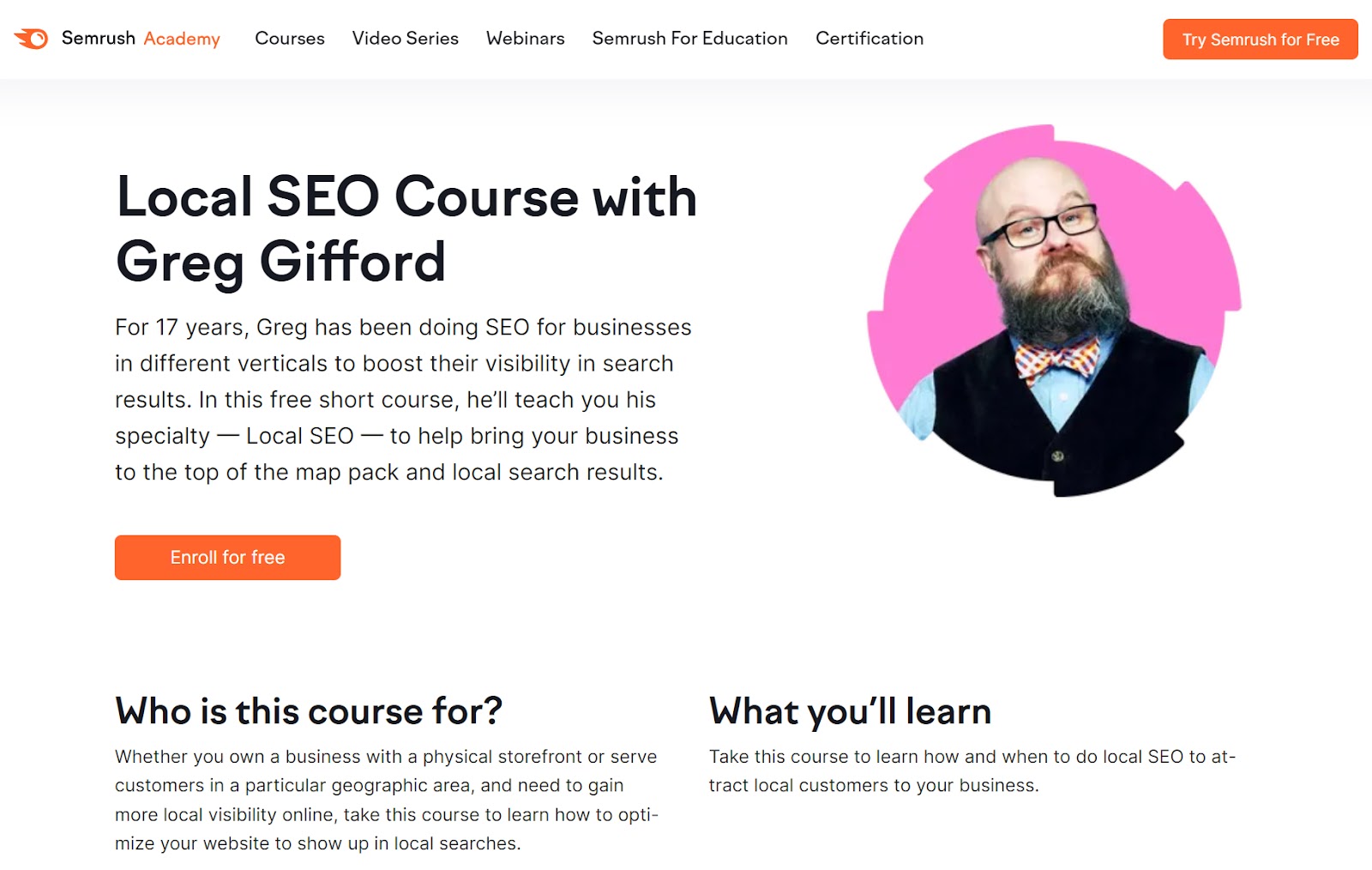 Lokaler SEO-Kurs mit Greg Gifford Landing Page