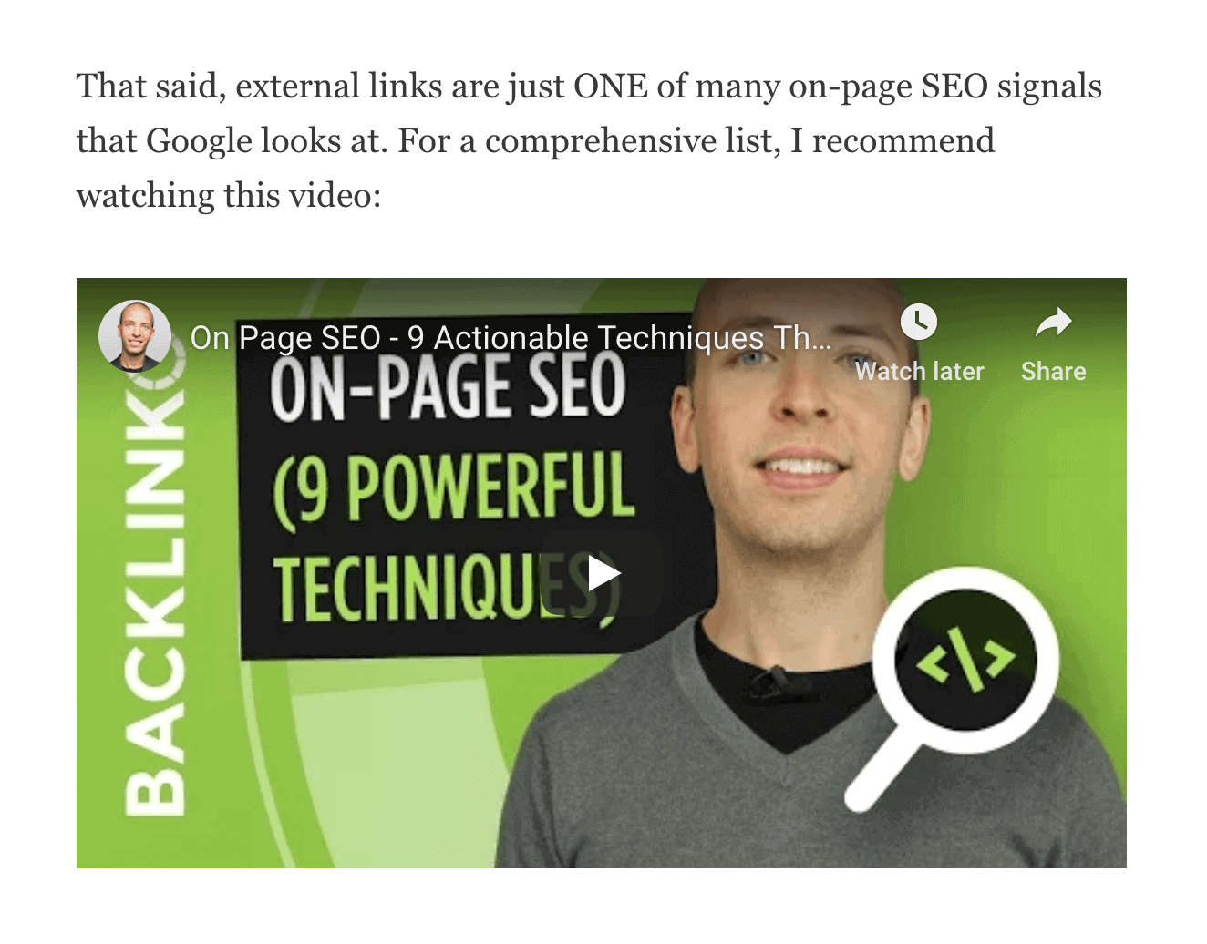 Anderes Beispiel für Video von Brian in Blogartikel