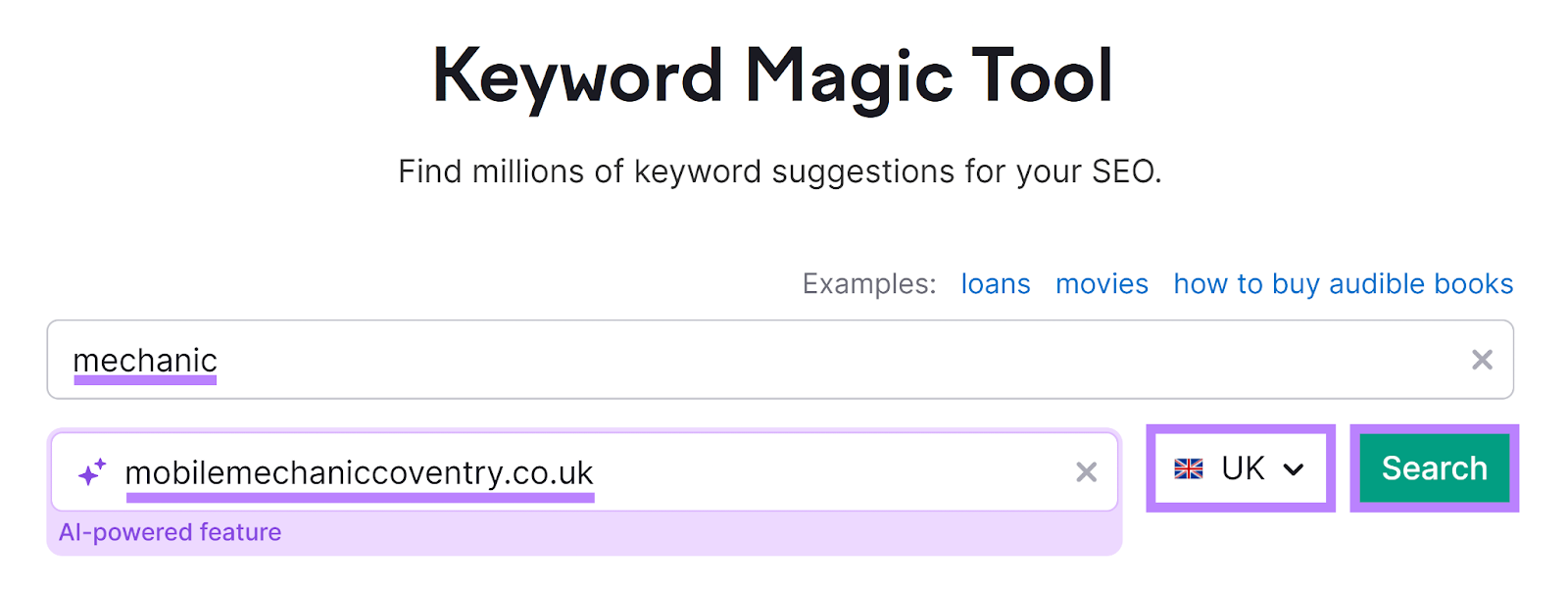 Keyword Magic Tool Suche