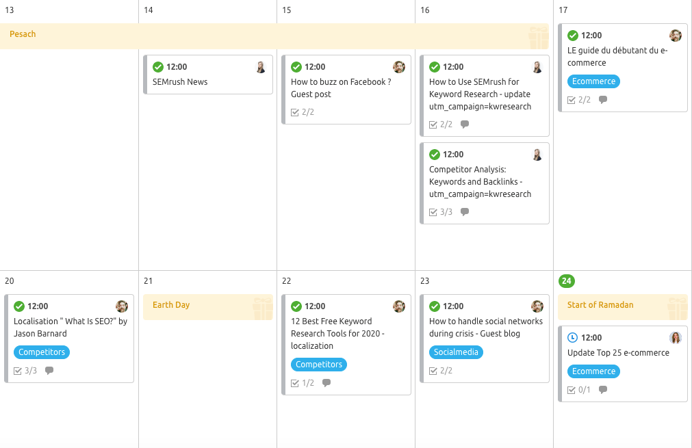 SEMrush Calendar