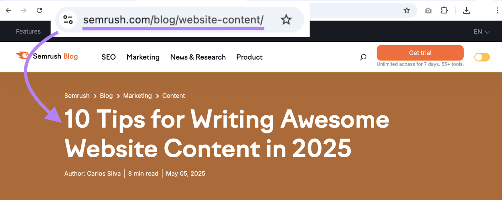 A blog titled 10 tips for writing awesome web content is at the URL sr07.balochseotools.com/blog/website-content.