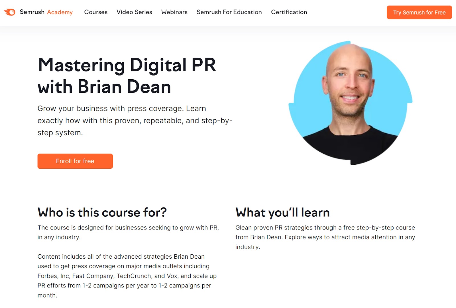 Mastering Digital PR mit Brian Dean Landing Page