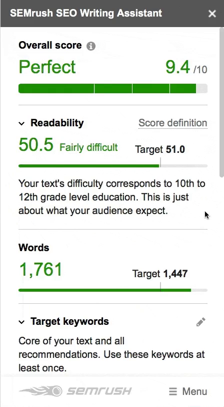 Contenido SEO Friendly - SEMrush SEO Writing Assistant