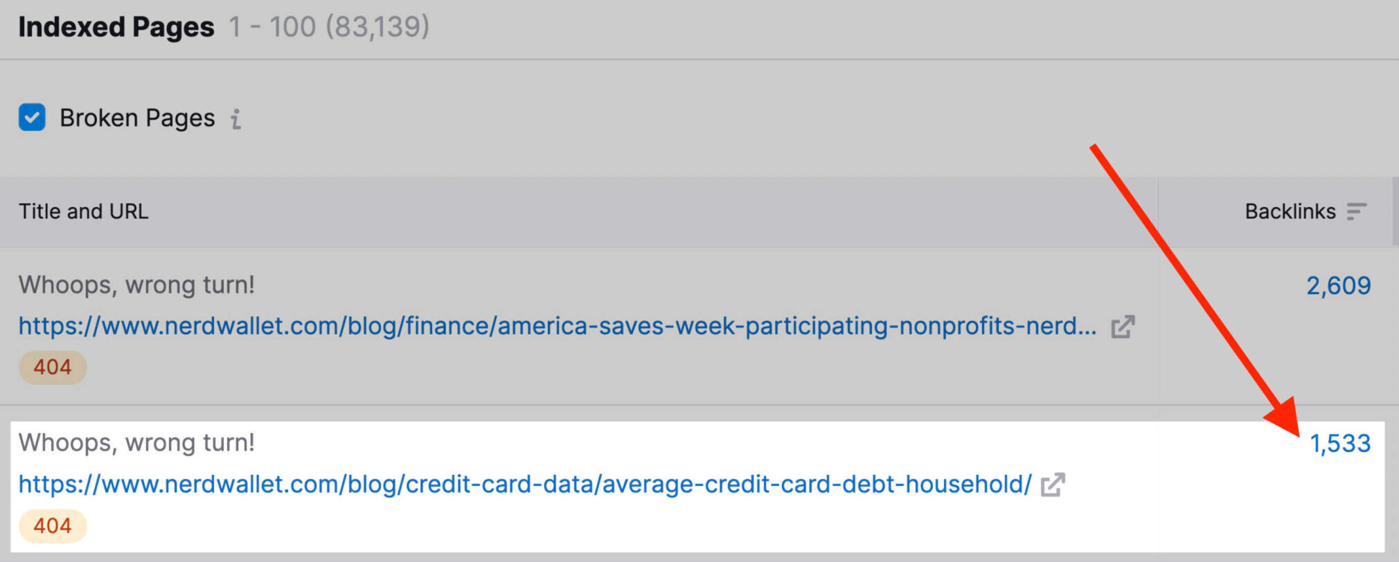 Analyse de backlinks, pages rompues, exemple de site référent