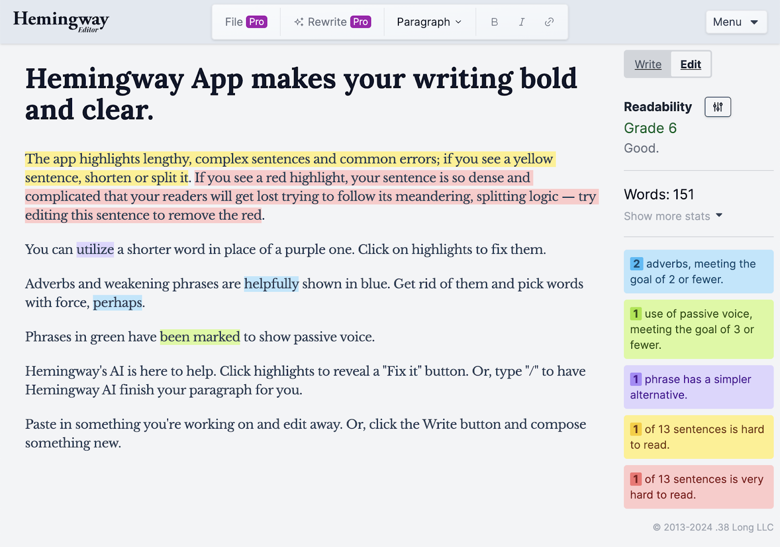 Texto resaltado con sugerencias de legibilidad según el nivel escolar.