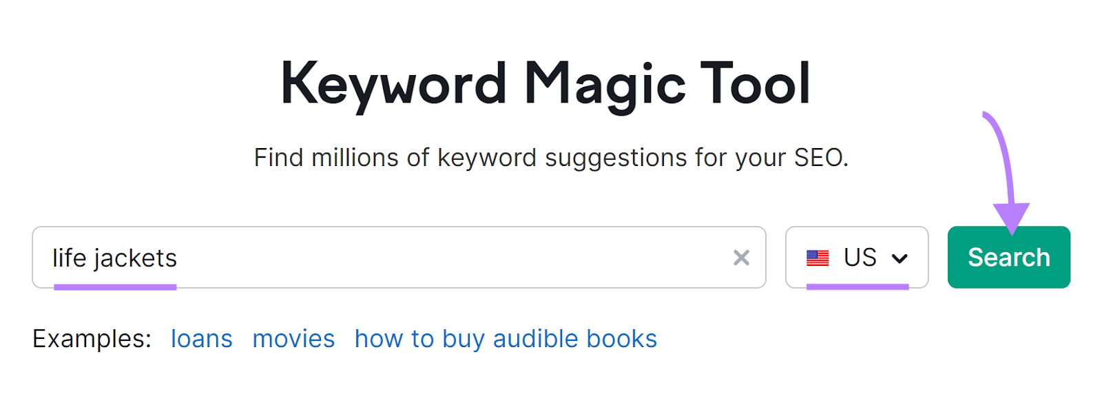 "vestido con bolsillos" introducido en la barra de búsqueda de Keyword Magic Tool