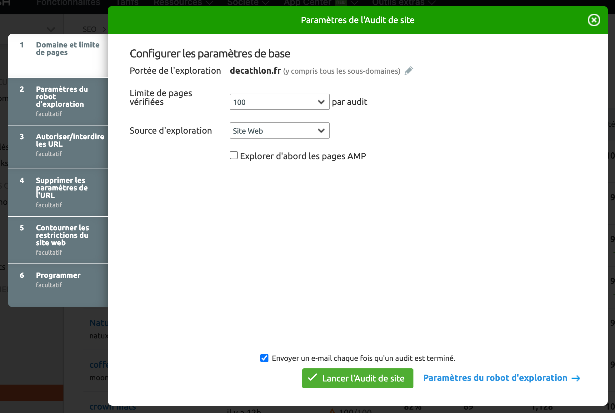 paramètres audit de site