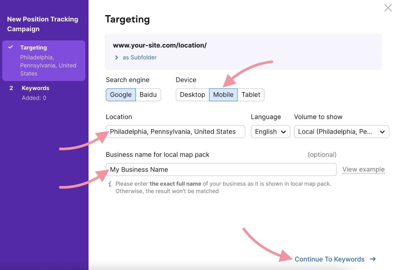 die Einrichtung der Positionsbestimmung beenden
