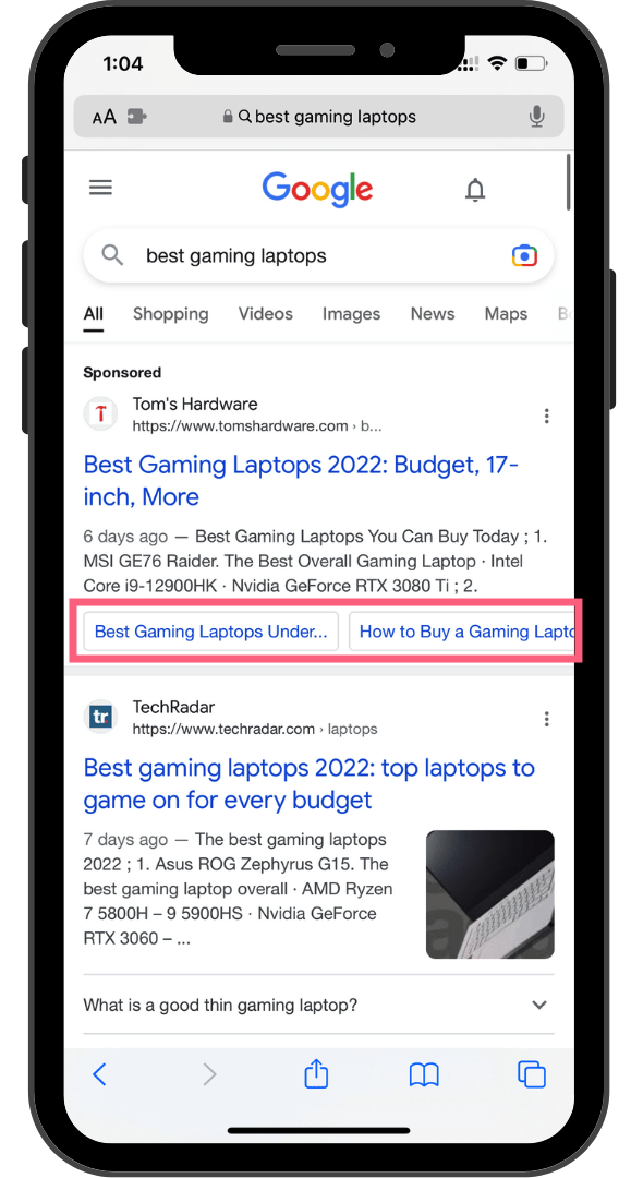 come compaiono i sitelink su mobile
