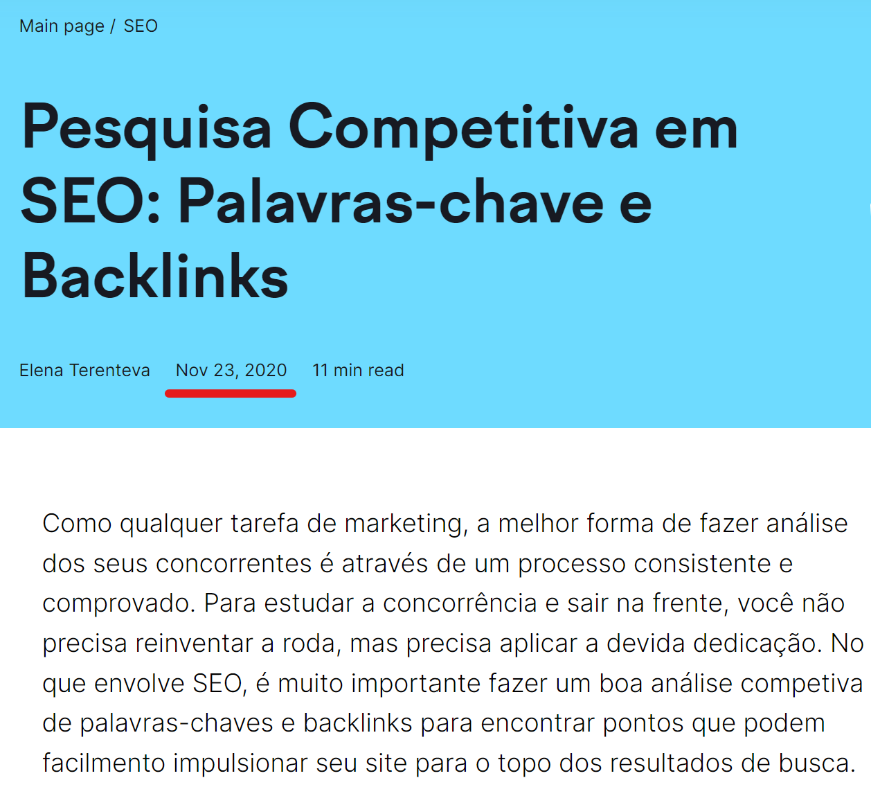como melhorar seo - exemplo site semrush