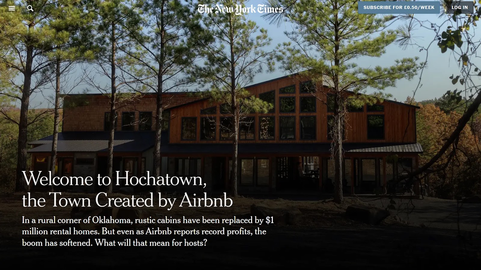 Un artículo sobre Airbnb en el sitio web de The New York Times