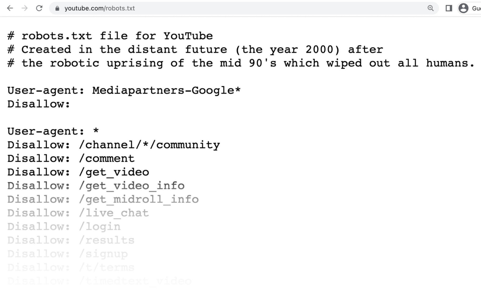 robots.txt von YouTube