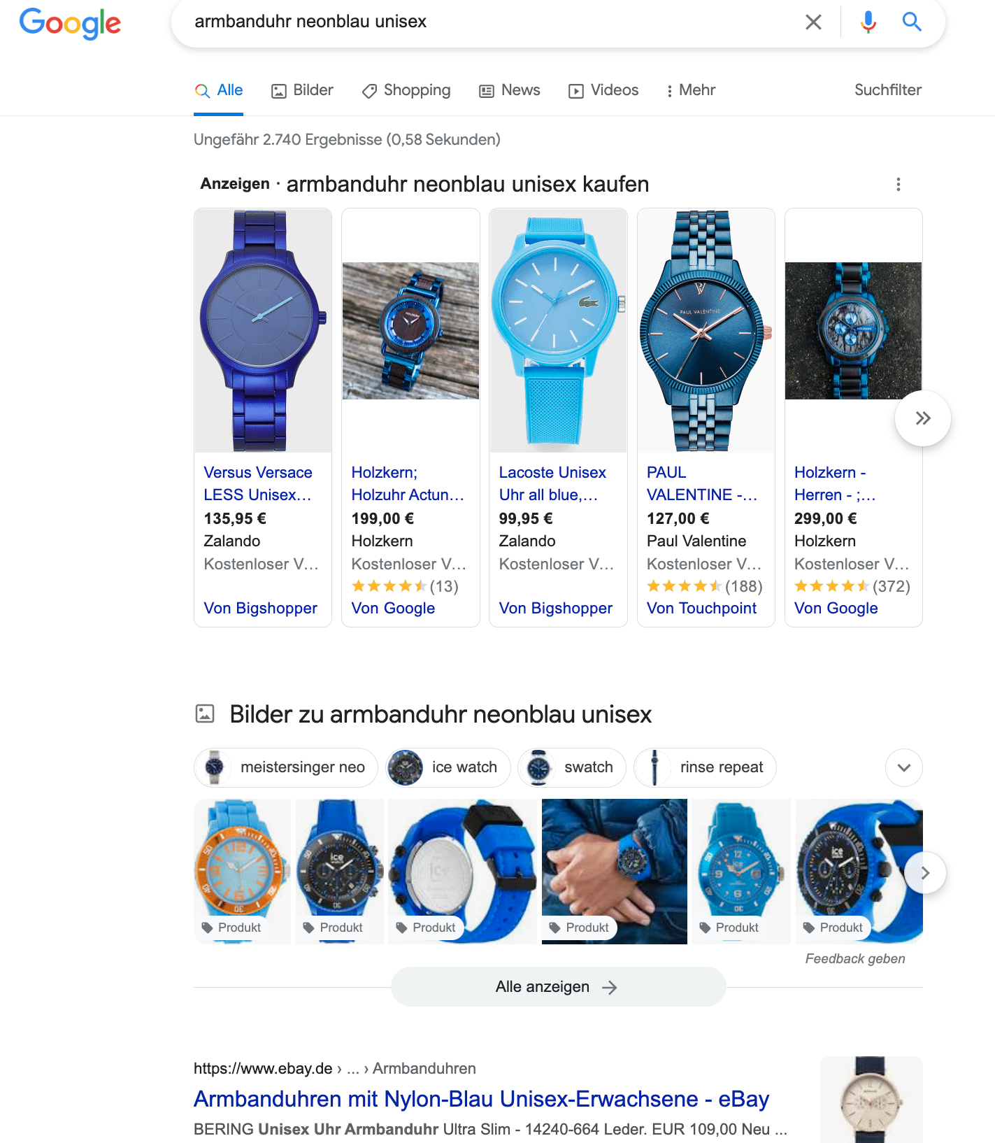 Beispiel transaktionsorientierte Suchintention